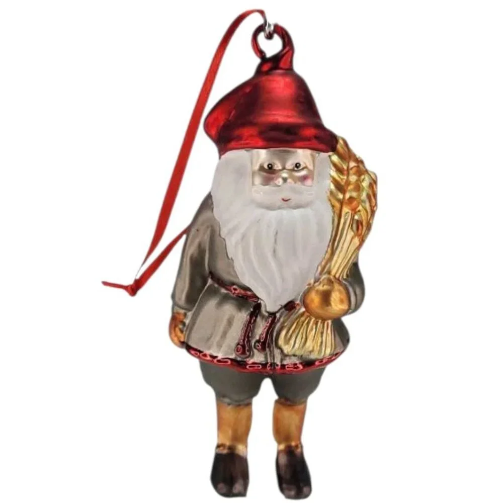 IKEA Glass Santa Claus Christmas Tree Ornaments With Red Ribbon Hangers 